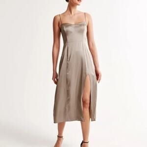 Abercrombie & Fitch The A&F Camille Midi Dress in Taupe Size Small